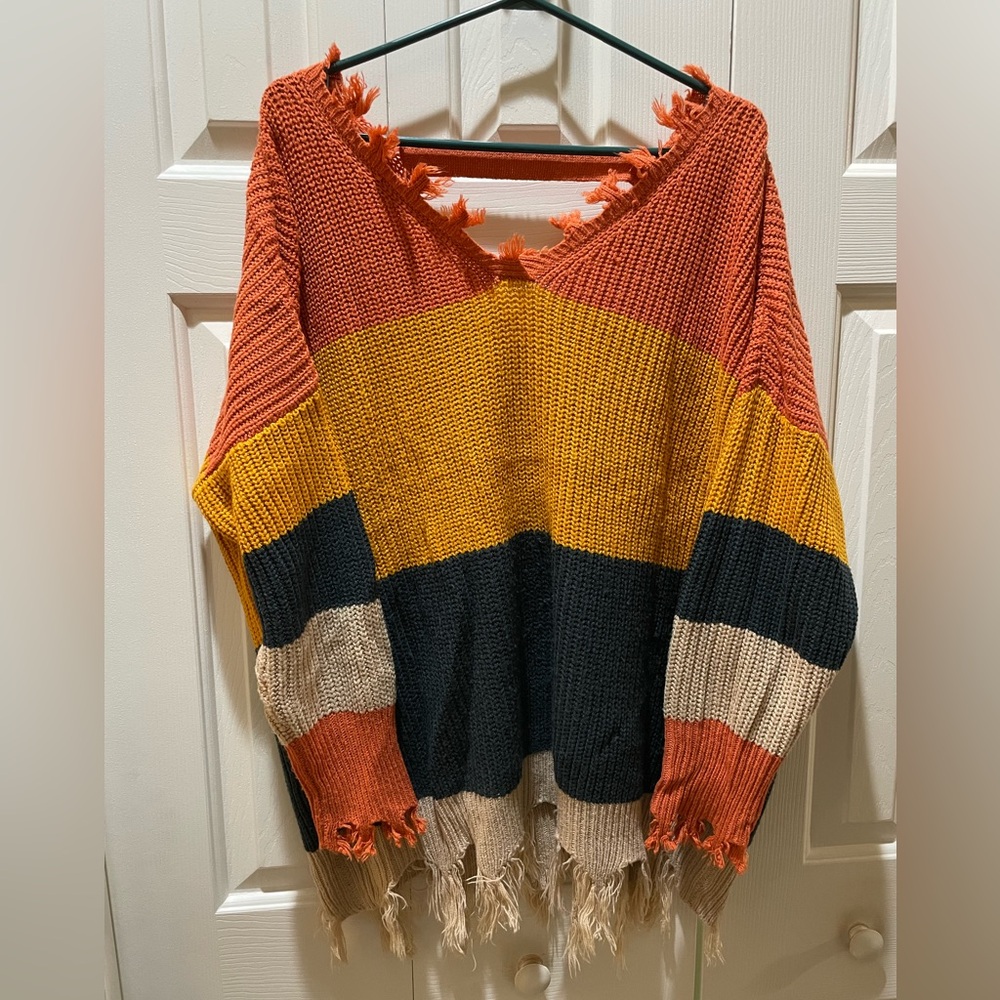 Rue+ fall v-neck sweater in orange yellow and green Plus Size‎ 2X